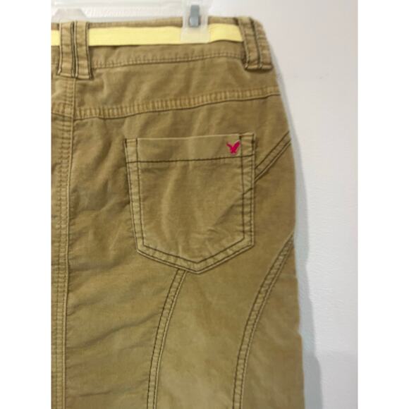 Vintage American Eagle Y2K Velour Mini Skirt Size 4 Tan with Belt - Picture 3 of 7